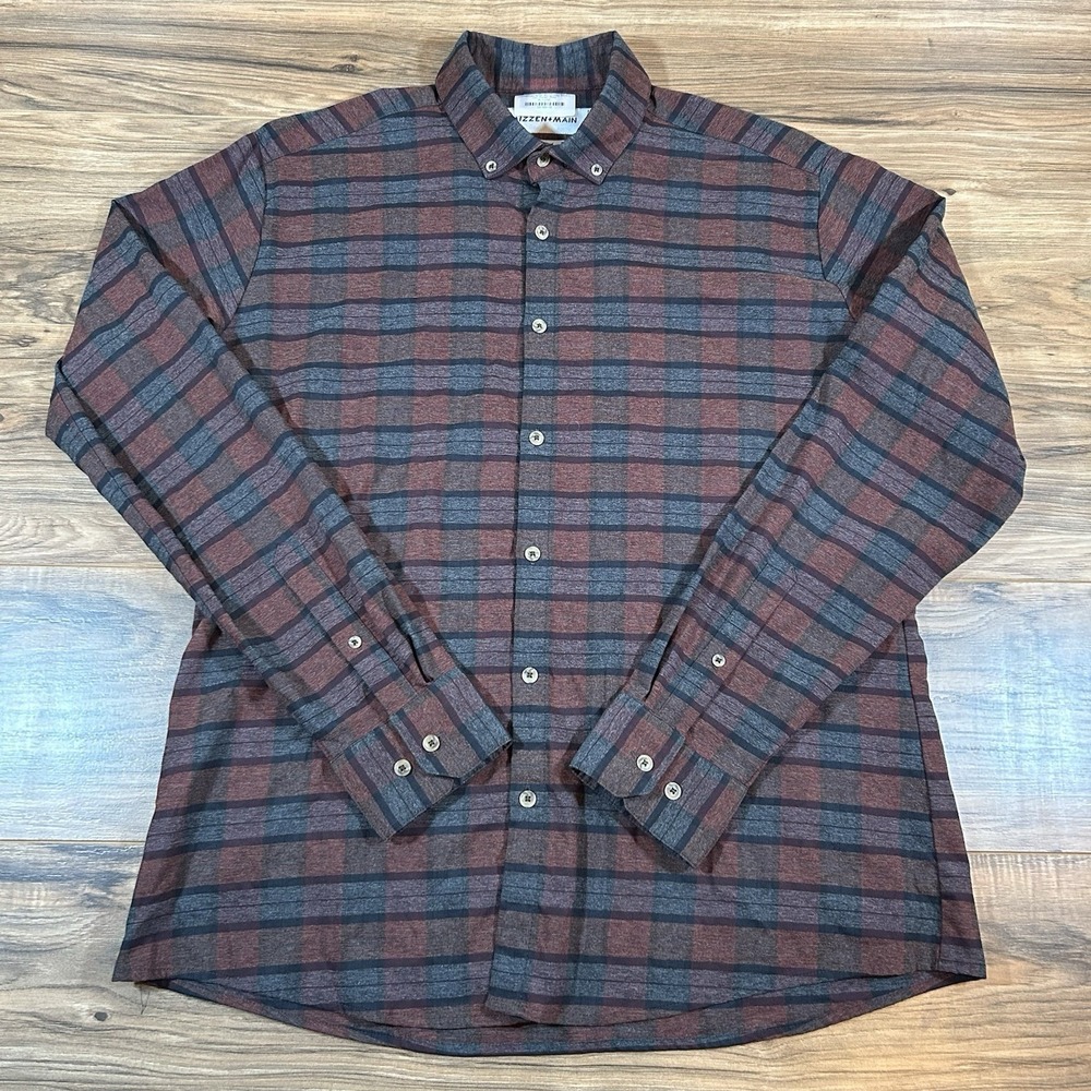 Mizzen & Main McCallister Mens LG |Red| Long Sleeve Flannel Button Down Shirt